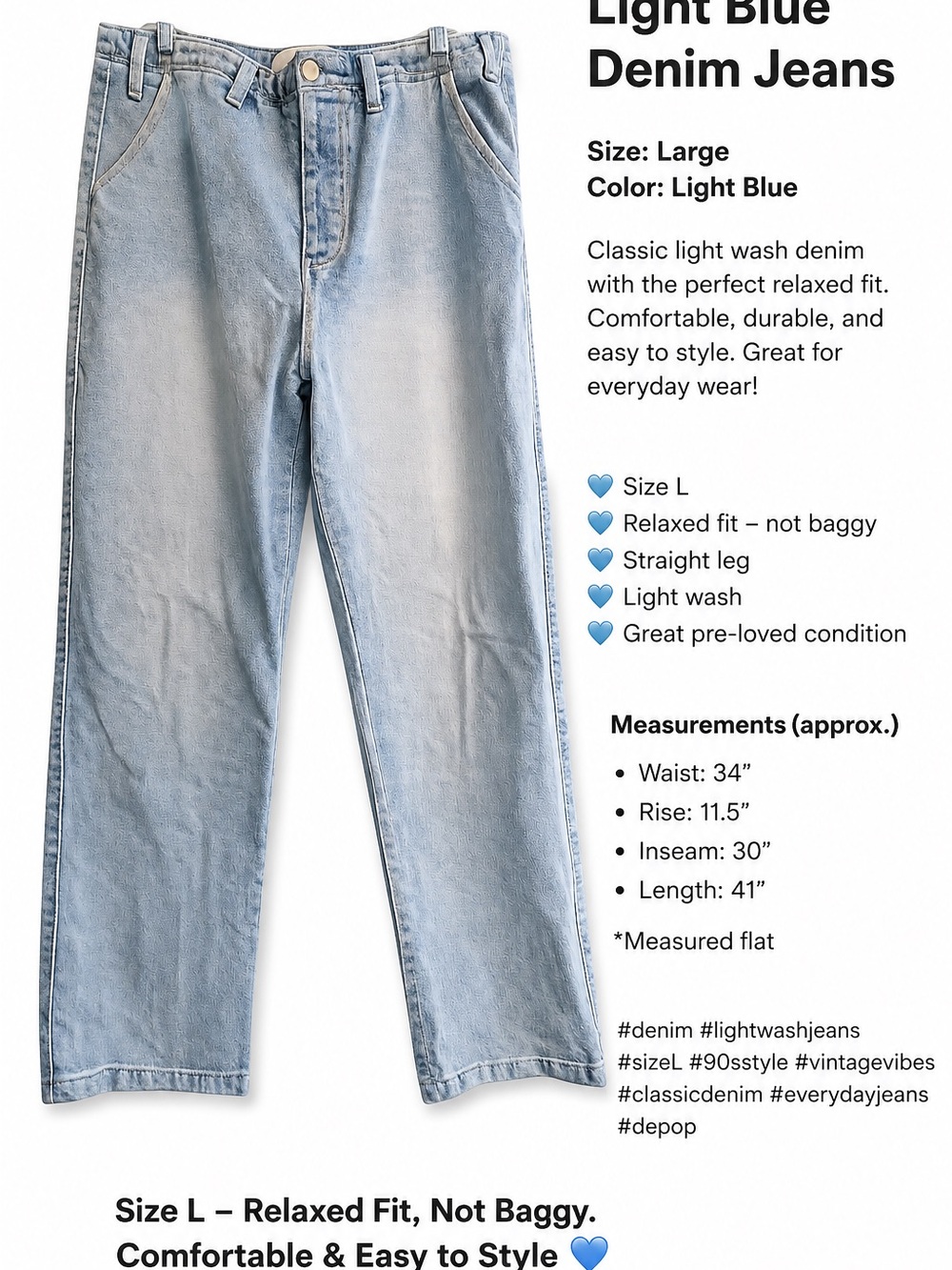 Light Blue Relaxed Men's Denim Jeans - Casual Straight Fit